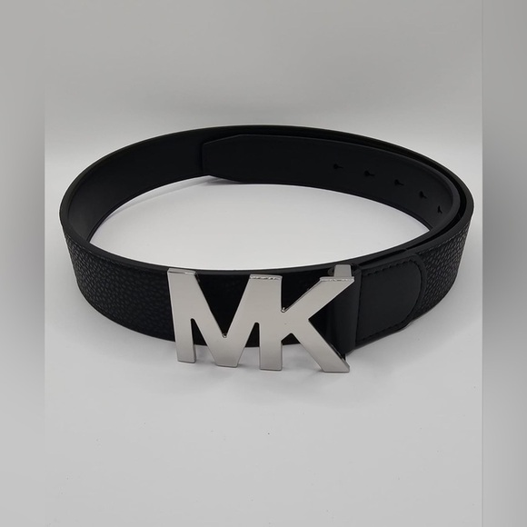Michael Kors Accessories - Michael Kors MK Black Leather Belt Silver Logo Buckle NWT Medium 34